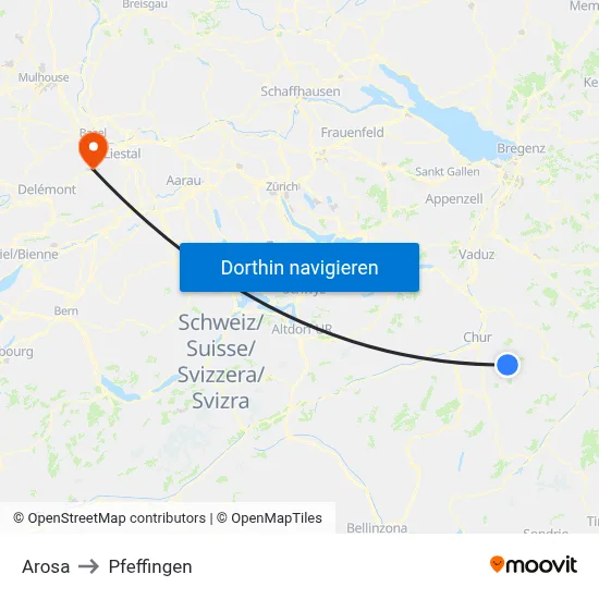 Arosa to Pfeffingen map