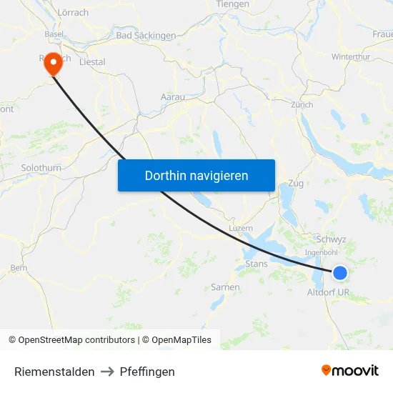Riemenstalden to Pfeffingen map