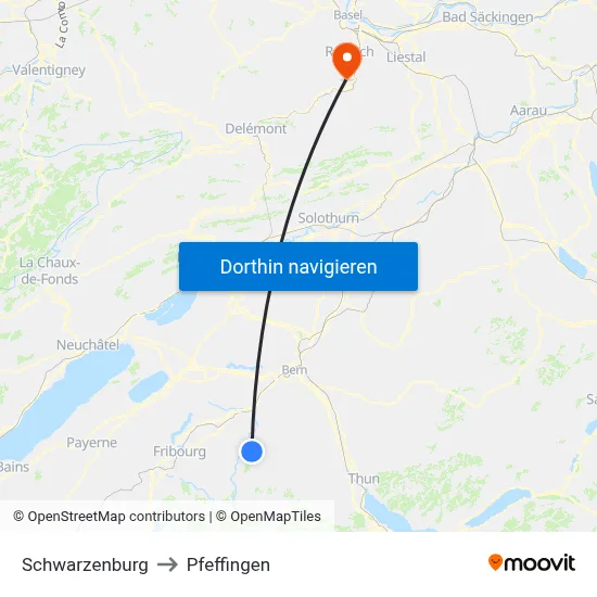 Schwarzenburg to Pfeffingen map