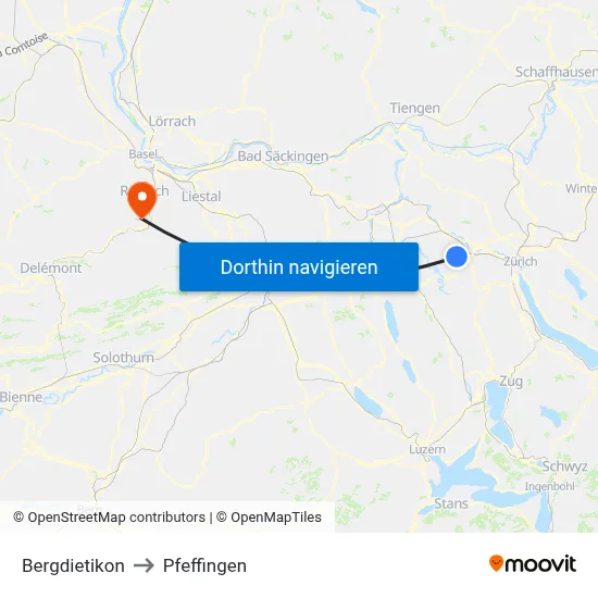 Bergdietikon to Pfeffingen map