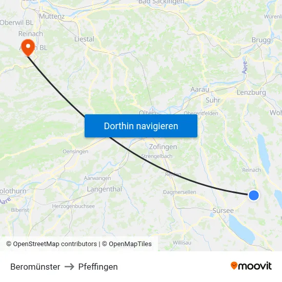 Beromünster to Pfeffingen map