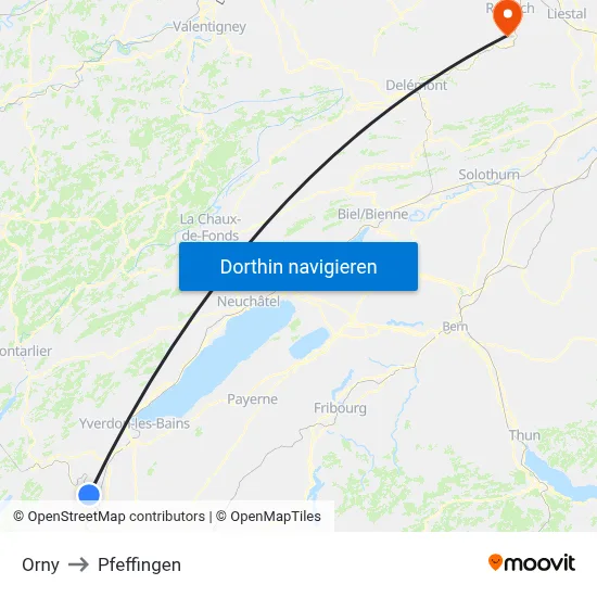 Orny to Pfeffingen map