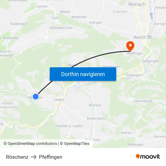 Röschenz to Pfeffingen map