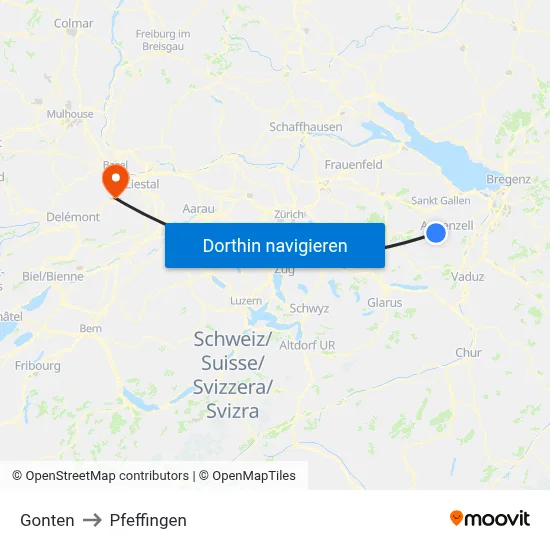 Gonten to Pfeffingen map