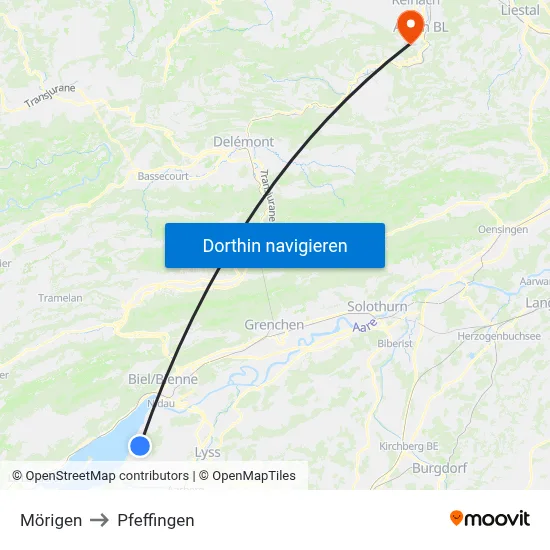 Mörigen to Pfeffingen map