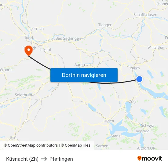 Küsnacht (Zh) to Pfeffingen map