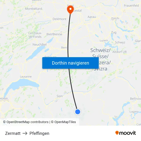 Zermatt to Pfeffingen map