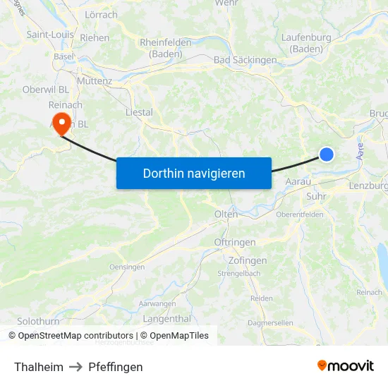 Thalheim to Pfeffingen map