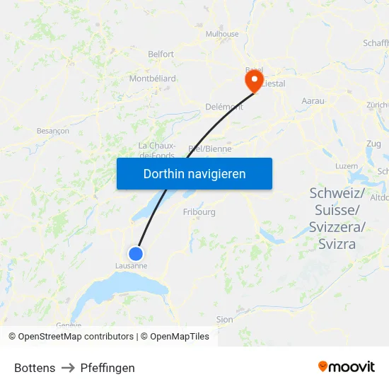 Bottens to Pfeffingen map