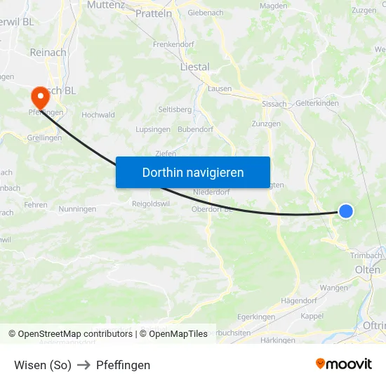 Wisen (So) to Pfeffingen map