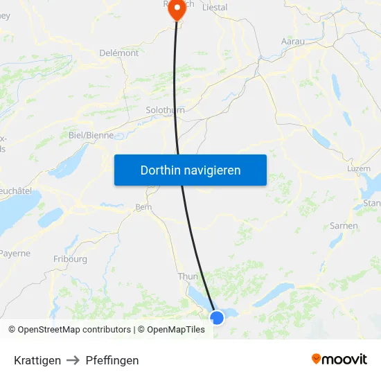 Krattigen to Pfeffingen map