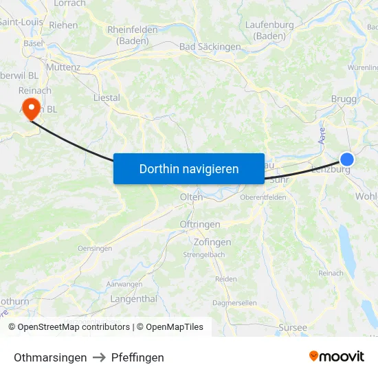 Othmarsingen to Pfeffingen map