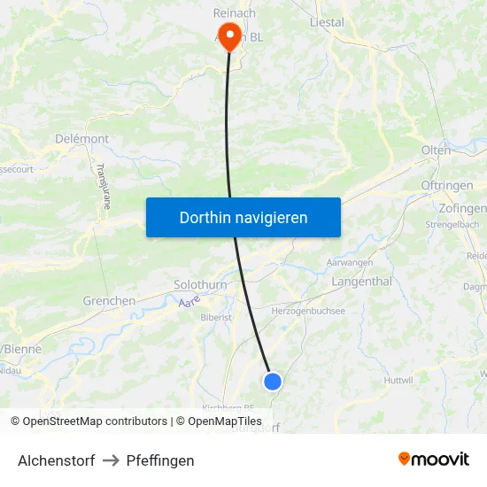 Alchenstorf to Pfeffingen map