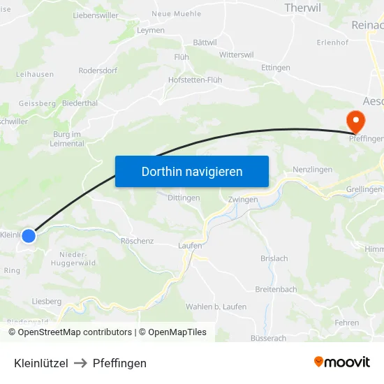 Kleinlützel to Pfeffingen map