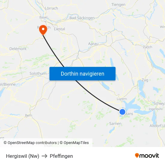 Hergiswil (Nw) to Pfeffingen map