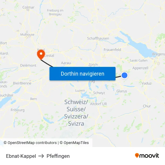 Ebnat-Kappel to Pfeffingen map