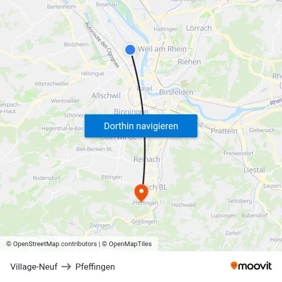 Village-Neuf to Pfeffingen map