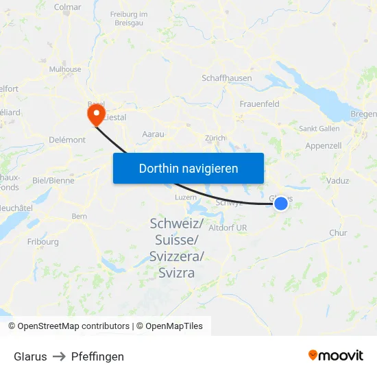 Glarus to Pfeffingen map