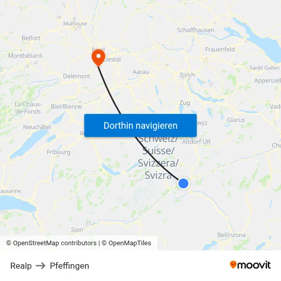 Realp to Pfeffingen map