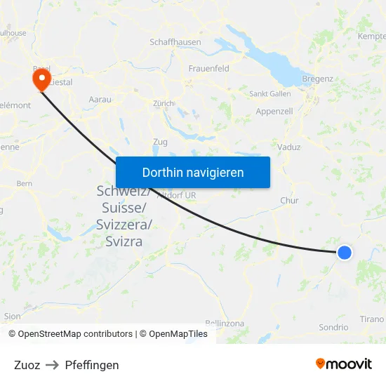 Zuoz to Pfeffingen map
