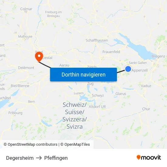 Degersheim to Pfeffingen map