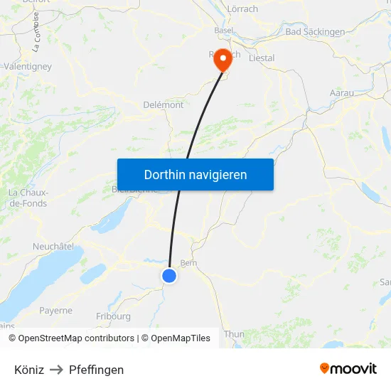 Köniz to Pfeffingen map