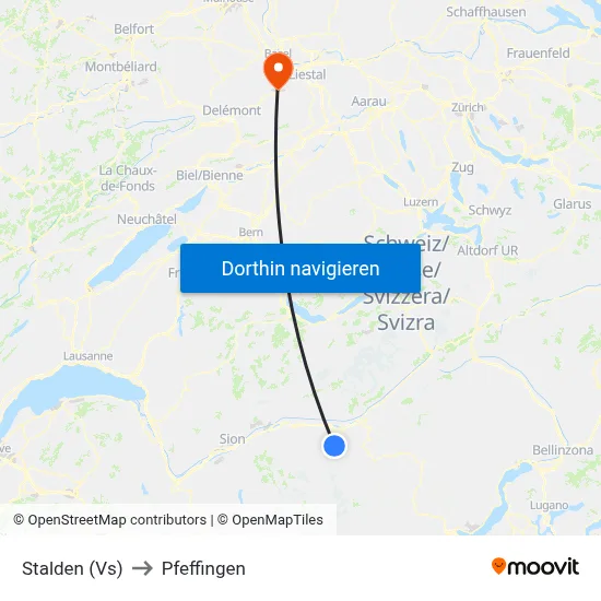 Stalden (Vs) to Pfeffingen map