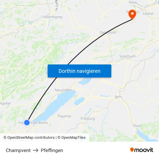 Champvent to Pfeffingen map