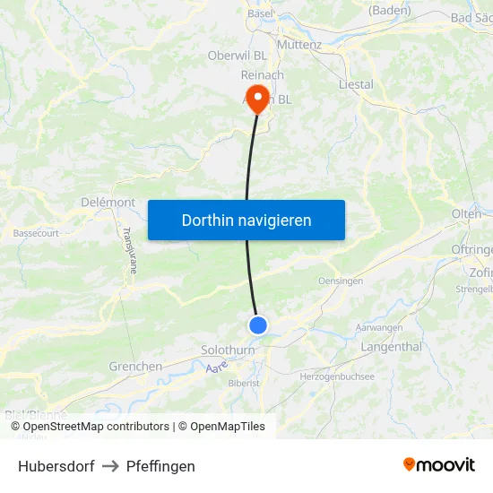 Hubersdorf to Pfeffingen map