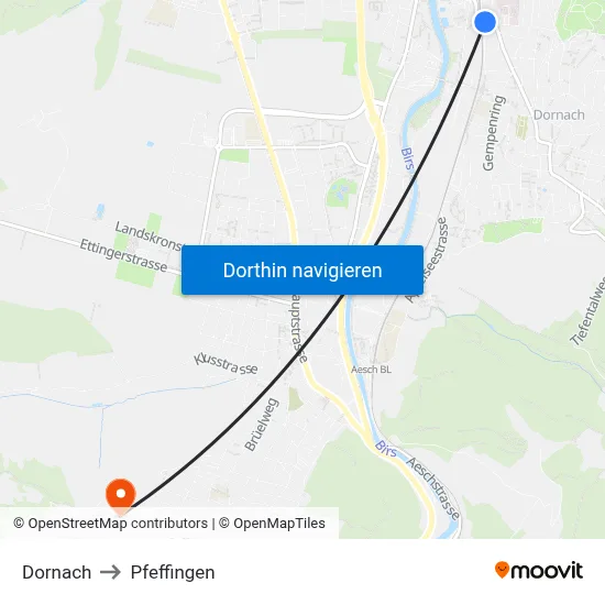 Dornach to Pfeffingen map