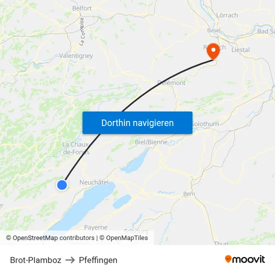 Brot-Plamboz to Pfeffingen map