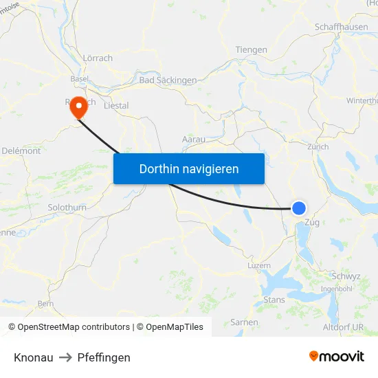 Knonau to Pfeffingen map
