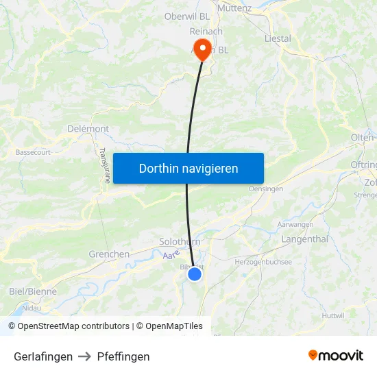 Gerlafingen to Pfeffingen map