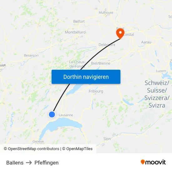 Ballens to Pfeffingen map