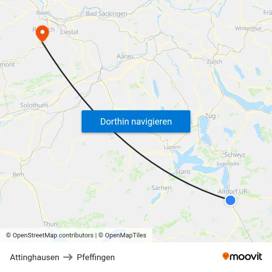 Attinghausen to Pfeffingen map