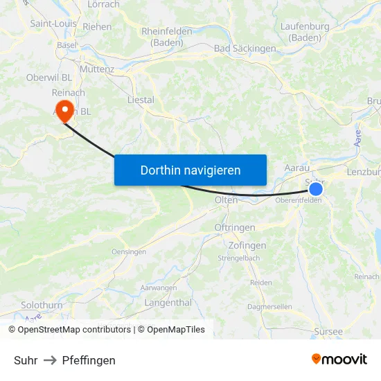 Suhr to Pfeffingen map