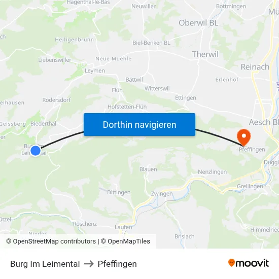 Burg Im Leimental to Pfeffingen map