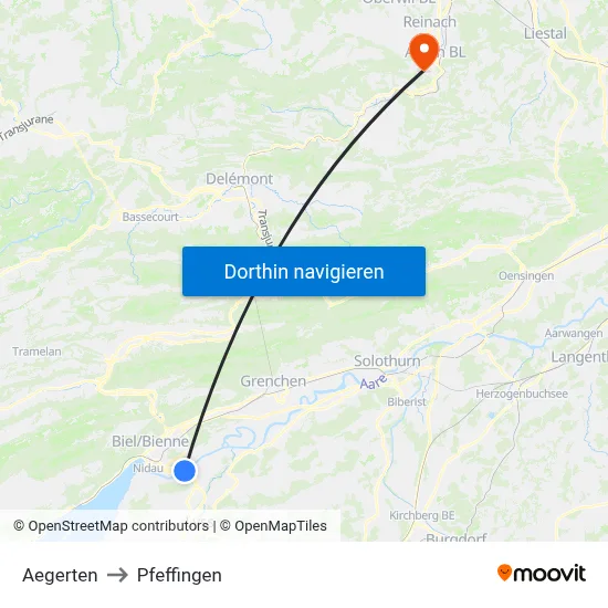 Aegerten to Pfeffingen map