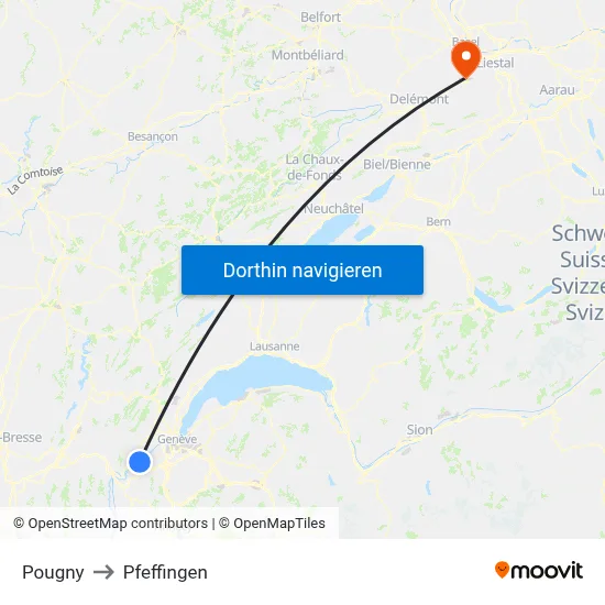 Pougny to Pfeffingen map