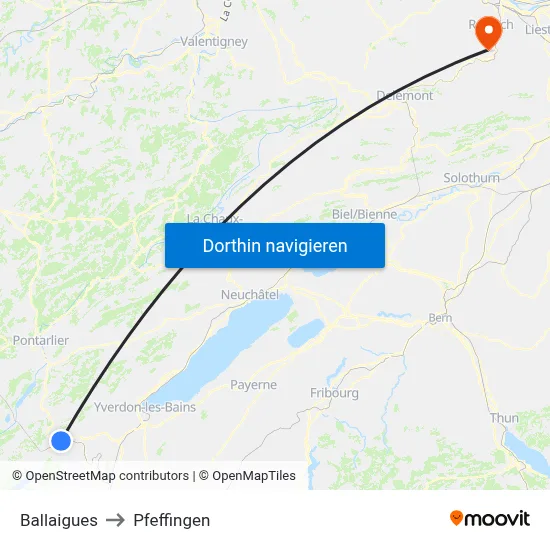 Ballaigues to Pfeffingen map