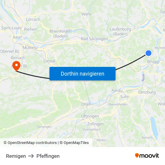 Remigen to Pfeffingen map