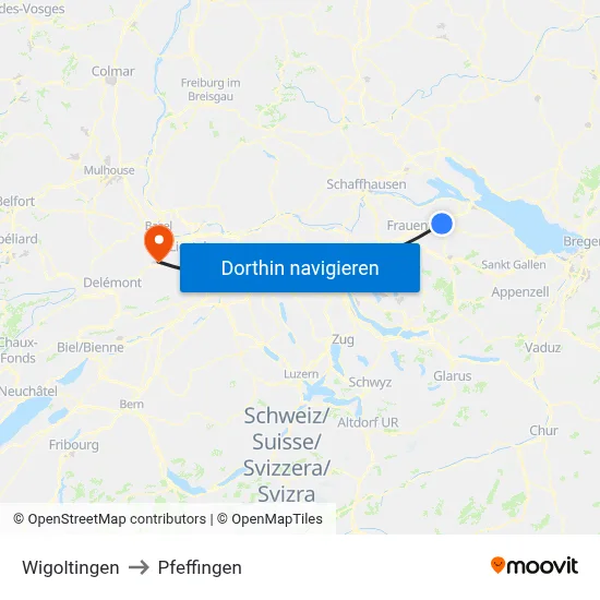 Wigoltingen to Pfeffingen map