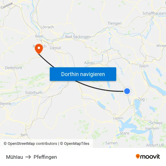 Mühlau to Pfeffingen map