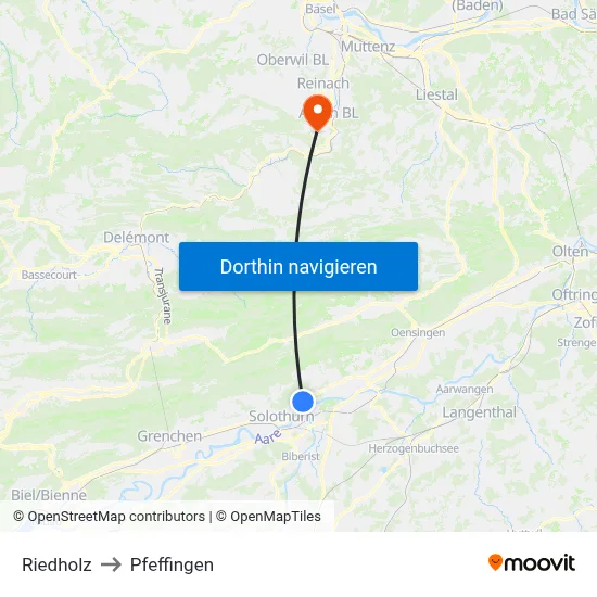 Riedholz to Pfeffingen map