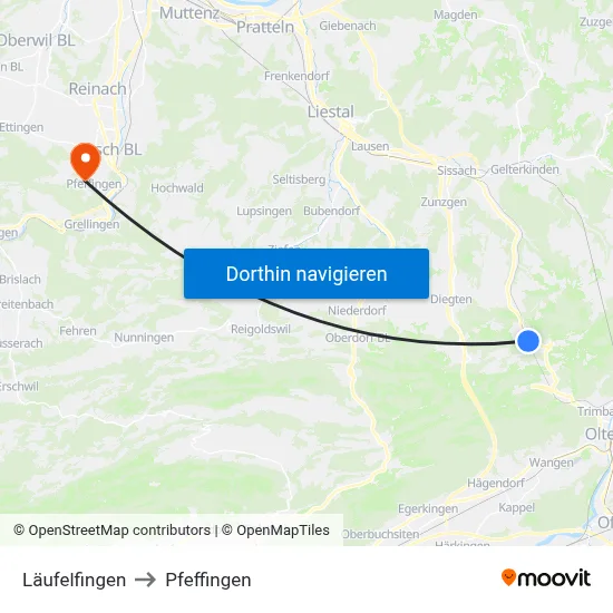 Läufelfingen to Pfeffingen map