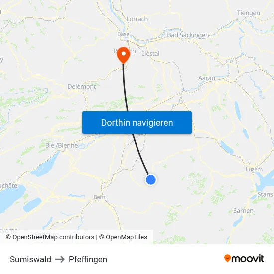 Sumiswald to Pfeffingen map