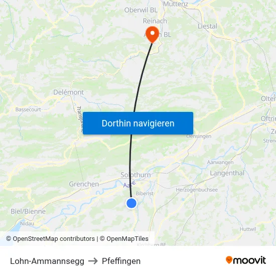 Lohn-Ammannsegg to Pfeffingen map