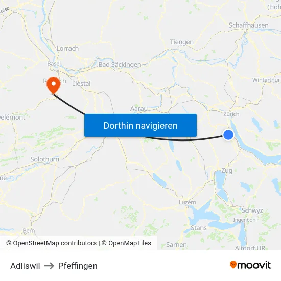 Adliswil to Pfeffingen map