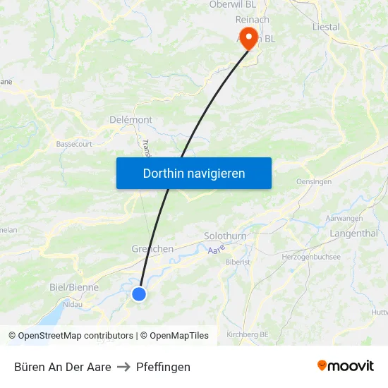 Büren An Der Aare to Pfeffingen map