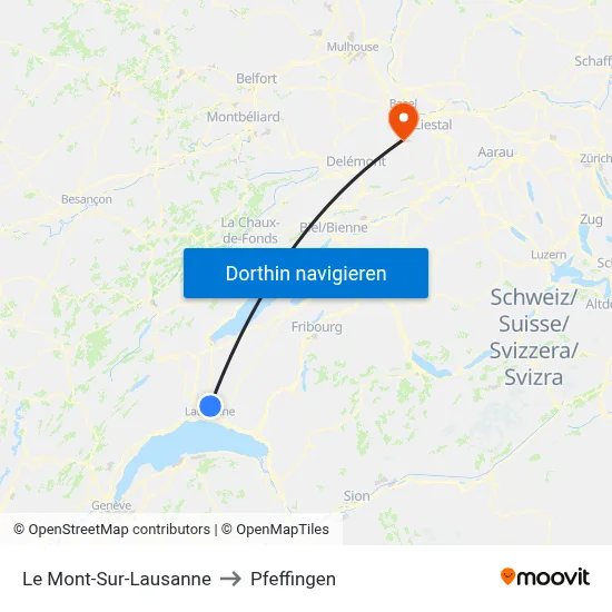 Le Mont-Sur-Lausanne to Pfeffingen map